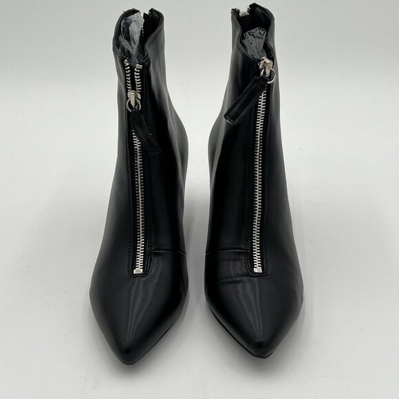 XYD Black Front Rear Double Zips Pointed Toe Low Thin Heel Ankle Boot Dressy - Picture 3 of 6